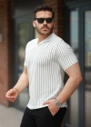 Erkek Yakalı çizgi Desenli Kısa Kollu Tişört
