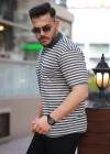 Erkek Yakalı çizgili Kısa Kollu Tshirt