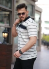 Erkek Yakalı çizgili Kısa Kollu Tshirt