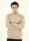 Erkek Yarım Balıkçı Yaka Triko Kazak  Bej