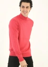 Erkek Yarım Boğaz Triko Kazak Yumuşak Dokulu Pamuklu Ince Dokuma, Uzun Kollu Rahat Regular Kalıp  Pembe