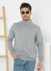 Erkek Yarım Boğaz Triko Kazak Yumuşak Dokulu Pamuklu Ince Dokuma, Uzun Kollu Rahat Regular Kalıp  Gri