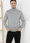 Erkek Yarım Boğaz Triko Kazak Yumuşak Dokulu Pamuklu Ince Dokuma, Uzun Kollu Rahat Regular Kalıp  Gri