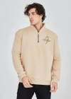 Erkek Yarım Fermuarlı Baskılı weat  Bej