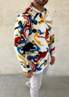 Erkek Yarım Fermuarlı Desenli Polar weat – Renkli Abstract Desen Yakalı, Uzun Kollu, Oversize Rahat Kalıp, Beyaz