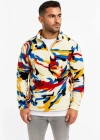 Erkek Yarım Fermuarlı Desenli Polar weat – Renkli Abstract Desen Yakalı, Uzun Kollu, Oversize Rahat Kalıp, Beyaz