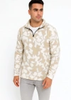 Erkek Yarım Fermuarlı Desenli Polar weat Yakalı, Uzun Kollu, Oversize Rahat Kalıp  Bej
