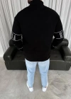 Erkek Yarım Fermuarlı Oversize Baskılı weathirt  iyah