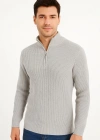 Erkek Yarım Fermuarlı Triko Kazak – elanik Örgü, Dik Yaka, Pamuklu Dokuma, Regular Fit Uzun Kollu Kışlık odel  Gri