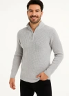 Erkek Yarım Fermuarlı Triko Kazak – elanik Örgü, Dik Yaka, Pamuklu Dokuma, Regular Fit Uzun Kollu Kışlık odel  Gri