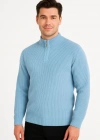 Erkek Yarım Fermuarlı Triko Kazak – elanik Örgü, Dik Yaka, Pamuklu Dokuma, Regular Fit Uzun Kollu Kışlık Model  Bebe Mavisi