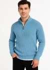 Erkek Yarım Fermuarlı Triko Kazak – elanik Örgü, Dik Yaka, Pamuklu Dokuma, Regular Fit Uzun Kollu Kışlık Model  Bebe Mavisi