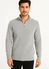 Erkek Yarım Fermuarlı Triko Kazak – elanik Örgü, Dik Yaka, Pamuklu Dokuma, Regular Fit Uzun Kollu Kışlık odel  Gri