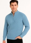Erkek Yarım Fermuarlı Triko Kazak – elanik Örgü, Dik Yaka, Pamuklu Dokuma, Regular Fit Uzun Kollu Kışlık Model  Bebe Mavisi