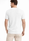 Erkek Yazlık Fitilli Triko Tişört Kısa Kol Bisiklet Yaka Thirt  Beyaz