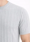Erkek Yazlık Fitilli Triko Tişört Kısa Kol Bisiklet Yaka Thirt  Gri