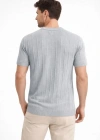 Erkek Yazlık Fitilli Triko Tişört Kısa Kol Bisiklet Yaka Thirt  Gri