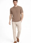 Erkek Yazlık Fitilli Triko Tişört Kısa Kol Bisiklet Yaka Thirt  Kahverengi