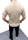 Erkek Yazlık Triko aç Örgü Tişört Kısa Kol Polo Yaka Fermuarlı Thirt  Bej
