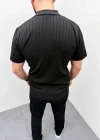 Erkek Yazlık Triko aç Örgü Tişört Kısa Kol Polo Yaka Fermuarlı Thirt  iyah