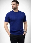 Erkek Yazlık Triko Dokuma Tişört Kısa Kol Bisiklet Yaka Örgü Desenli Thirt  acivert