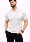 Erkek Yazlık Triko Tişört Kısa Kol Polo Yaka Düğmeli Thirt  Beyaz
