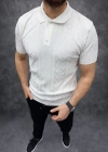 Erkek Yazlık Triko Tişört Kısa Kol Polo Yaka Düğmeli Thirt  Beyaz