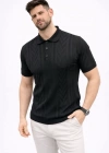 Erkek Yazlık Triko Tişört Kısa Kol Polo Yaka Düğmeli Thirt  iyah