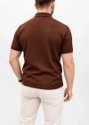Erkek Yazlık Triko Tişört Kısa Kol Polo Yaka Düğmeli Thirt  Kahverengi