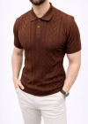 Erkek Yazlık Triko Tişört Kısa Kol Polo Yaka Düğmeli Thirt  Kahverengi
