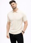 Erkek Yazlık Triko Tişört Kısa Kol Polo Yaka Düğmeli Thirt  Krem