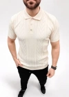 Erkek Yazlık Triko Tişört Kısa Kol Polo Yaka Düğmeli Thirt  Krem