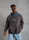 Erkek Yıldırım Baskılı Kapşonlu weatshirt  Gri