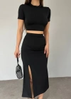 Eteği Yırtmaçlı Sandy Crop Takım Siyah