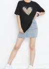 evgililer Günü İçin Özel Tasarım eopar Kalp Baskılı Tshirt  iyah