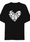 evgililer Günü İçin Özel Tasarım ove Kalp Baskılı Tshirt  iyah