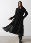 Fırfır Detaylı Şifon Elbise  Siyah