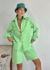 Fıstık Yeşili Önü Cepli Gömlek Ve Şort Takım