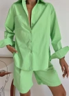 Fıstık Yeşili Önü Cepli Gömlek Ve Şort Takım