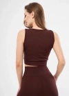 Fitilli Baskılı Crop  Bordo