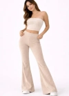 Fitilli Kaşkorse İspanyol Paça Tayt Yüksek Bel Esnek Günlük Rahat Pantolon  Bej