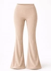 Fitilli Kaşkorse İspanyol Paça Tayt Yüksek Bel Esnek Günlük Rahat Pantolon  Bej