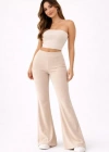 Fitilli Kaşkorse İspanyol Paça Tayt Yüksek Bel Esnek Günlük Rahat Pantolon  Bej