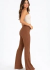 Fitilli Kaşkorse İspanyol Paça Tayt Yüksek Bel Esnek Günlük Rahat Pantolon  Kahverengi