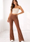 Fitilli Kaşkorse İspanyol Paça Tayt Yüksek Bel Esnek Günlük Rahat Pantolon  Kahverengi