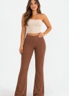 Fitilli Kaşkorse İspanyol Paça Tayt Yüksek Bel Esnek Günlük Rahat Pantolon  Kahverengi