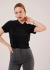 Fitilli Kısa Kollu Parlak iyah Bluz