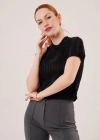 Fitilli Kısa Kollu Parlak iyah Bluz