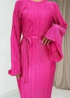 Fuşya İspanyol Kol Piliseli Elbise