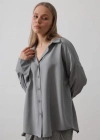 Geniş Manşet Detaylı Gömlek  Gri